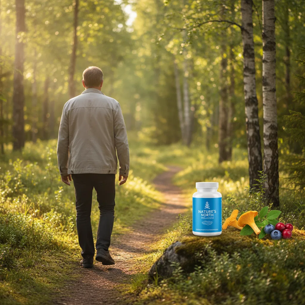 Anonyymi mies kävelee suomalaisessa kesämetsässä